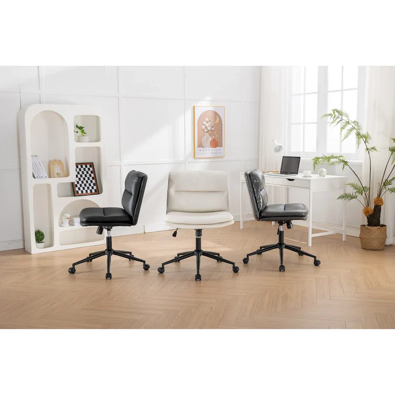 Roundhill Bizerte Adjustable Swivel Criss Cross Chair, Wide Seat Office Chair Vanity Chair