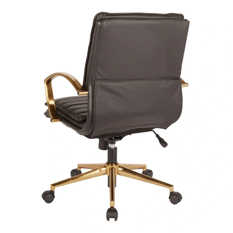 Mid-Back Faux Leather Office Chair with Gold Base
