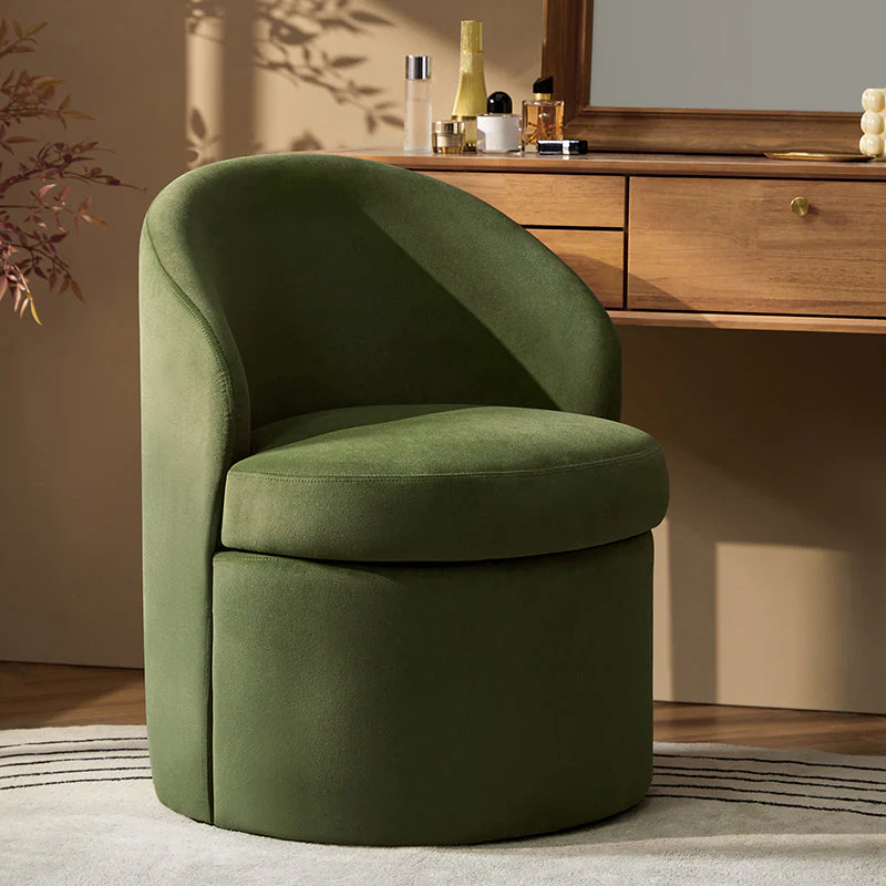 Velvet Barrel Chair with Hidden Under-Seat Storage | Moss / Sand / Ivory | Single Seat