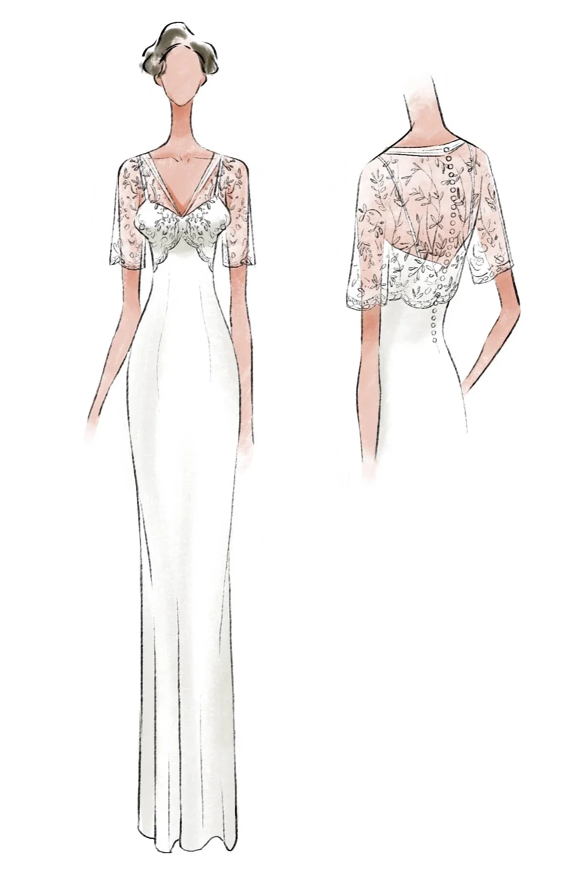 Sweetheart A-line Chiffon Dress With Half-sleeved Illusion Bodice