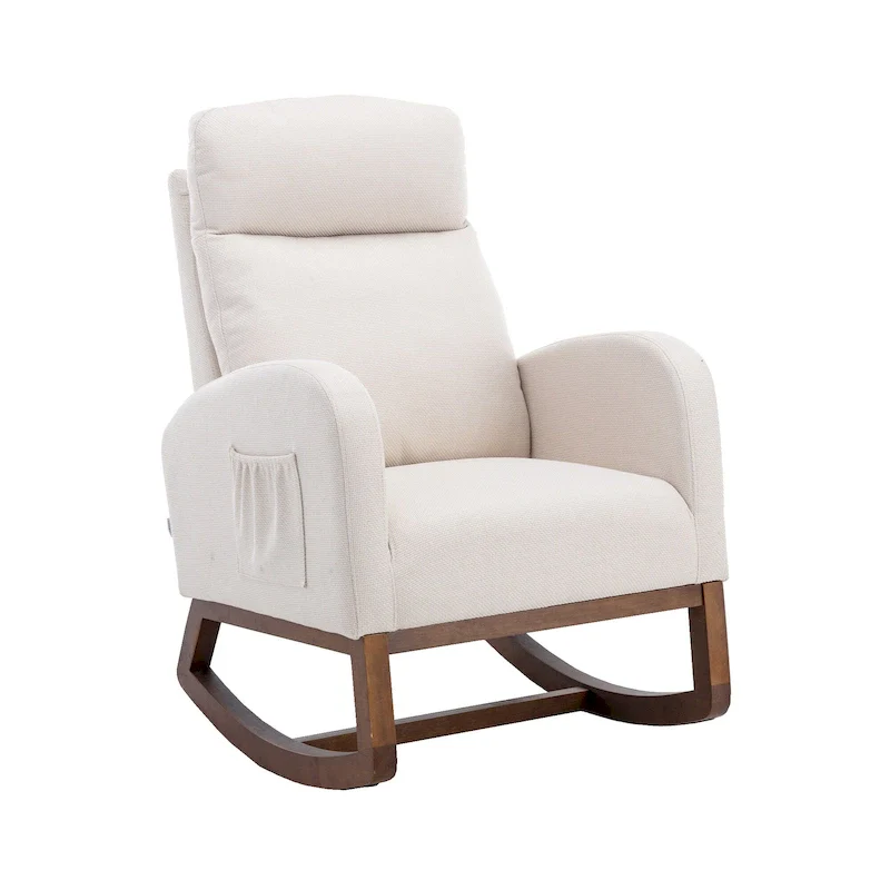 Modern 27  Upholstered Rocking Chair with Wood Legs and Side Pocket