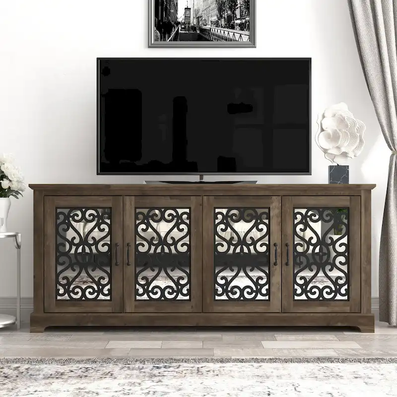 68.2 in. Grey Stone 4-Door Wide TV Stand for TVs up to 75 in. - 68.2L x 17.1W x 29.3H
