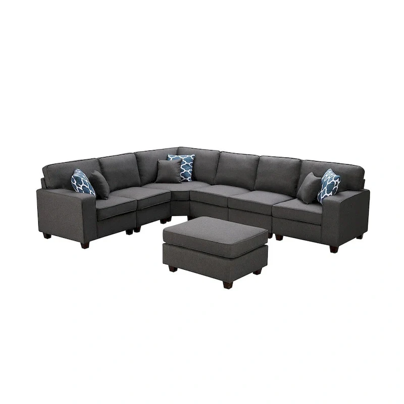 7 Piece Modular L-Shape Sectional Sofa with Ottoman