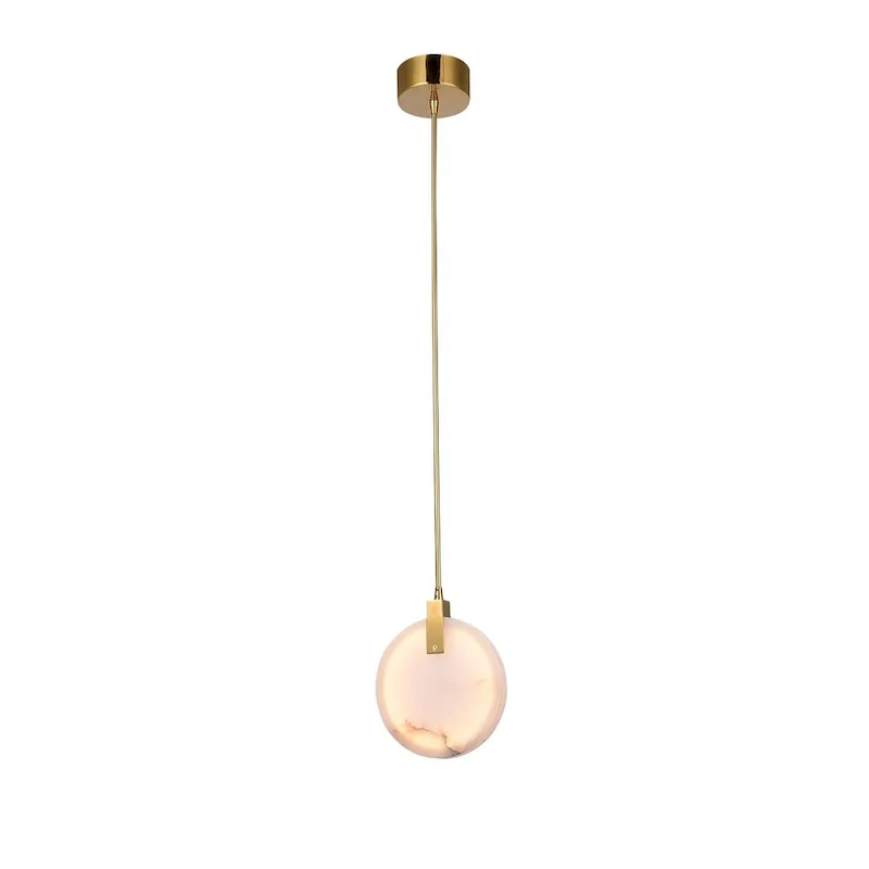 Gold LED Single Pendant Lighting with Marble Plaque