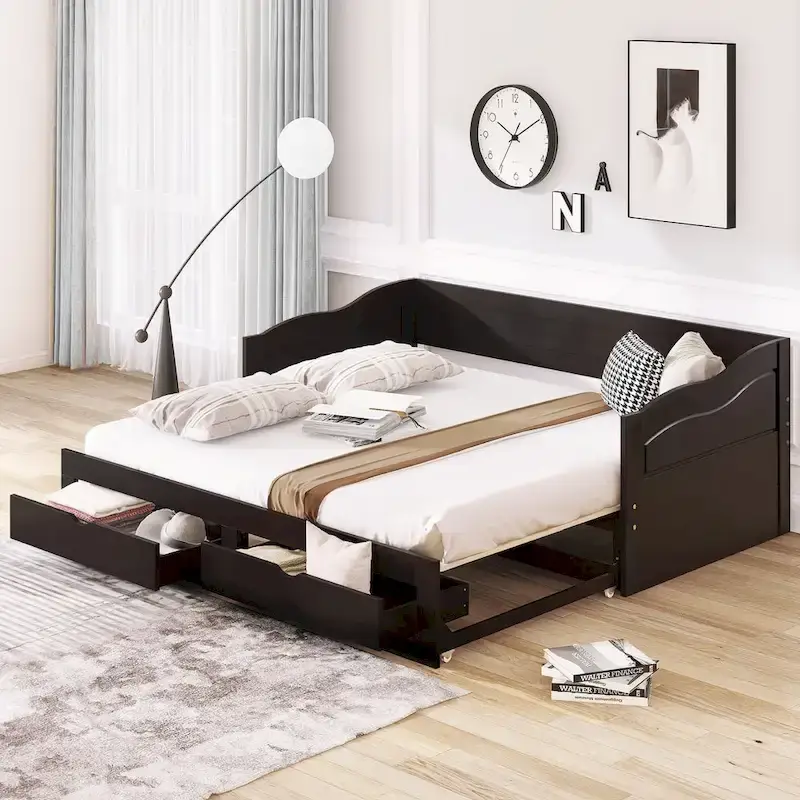 Grey/White/Espresso Twin Daybed with Trundle, Sleeps 2