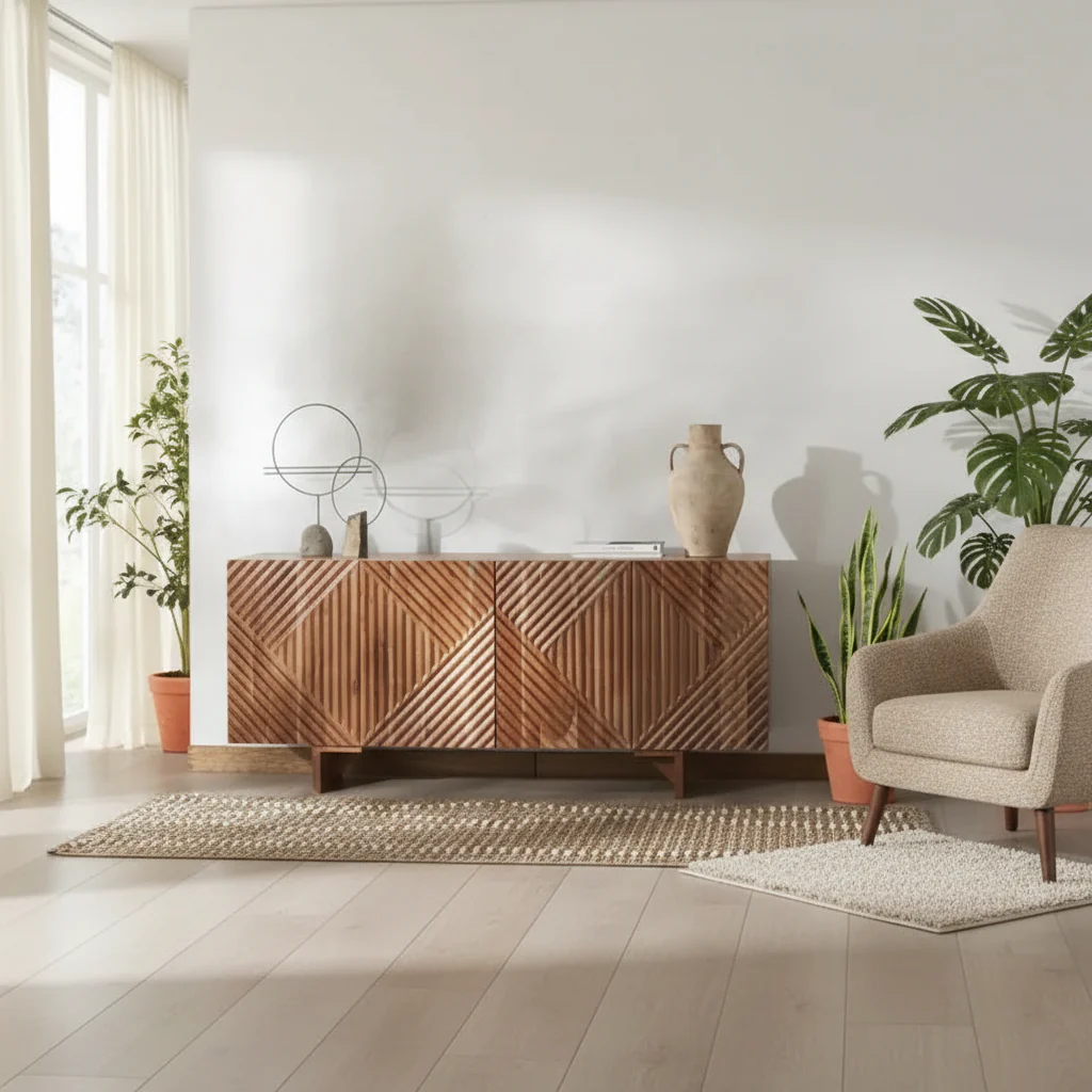 4 Door Wood Sideboard - 68Wx18Dx30H