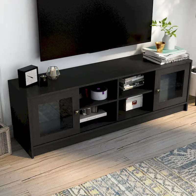 DH BASIC Transitional Espresso 62-inch TV Stand with Storage by Denhour