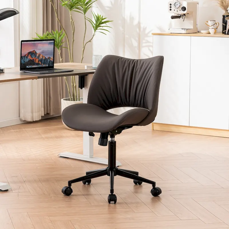 Leather Swivel Office Chair with Wheels - Armless