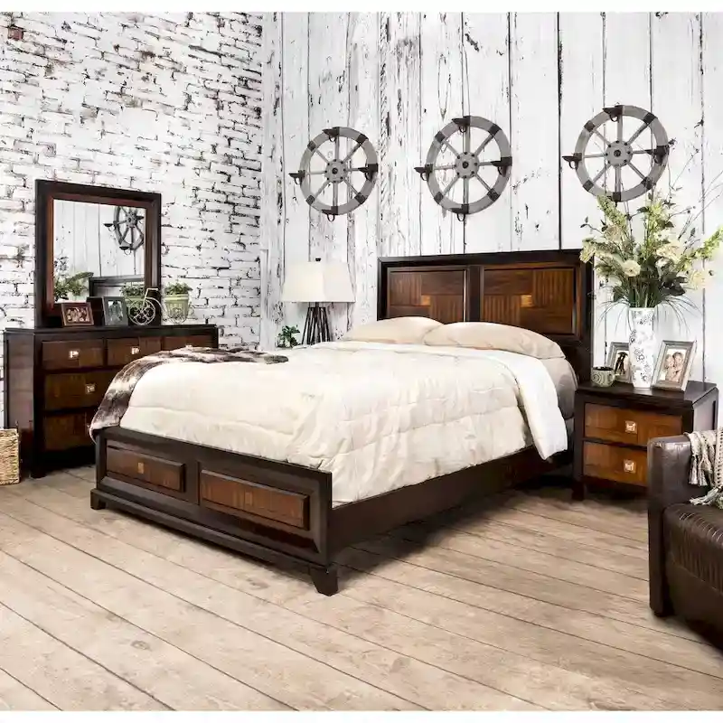 Furniture of America Wigh Rustic Walnut Solid Wood Panel Bed