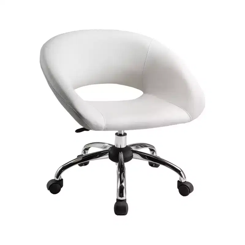 HomeRoots White and Silver Faux Leather Adjustable Height Swivel Rolling Office Chair
