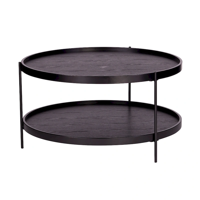 SEI Furniture Vaquero Mid Century Modern Round Wood Grain Two Tier Coffee Table