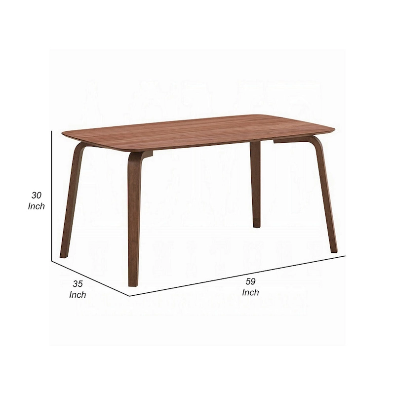 Kinni Dining Table, Walnut Brown Wood, Bent Legs, Rectangular 59 Inch