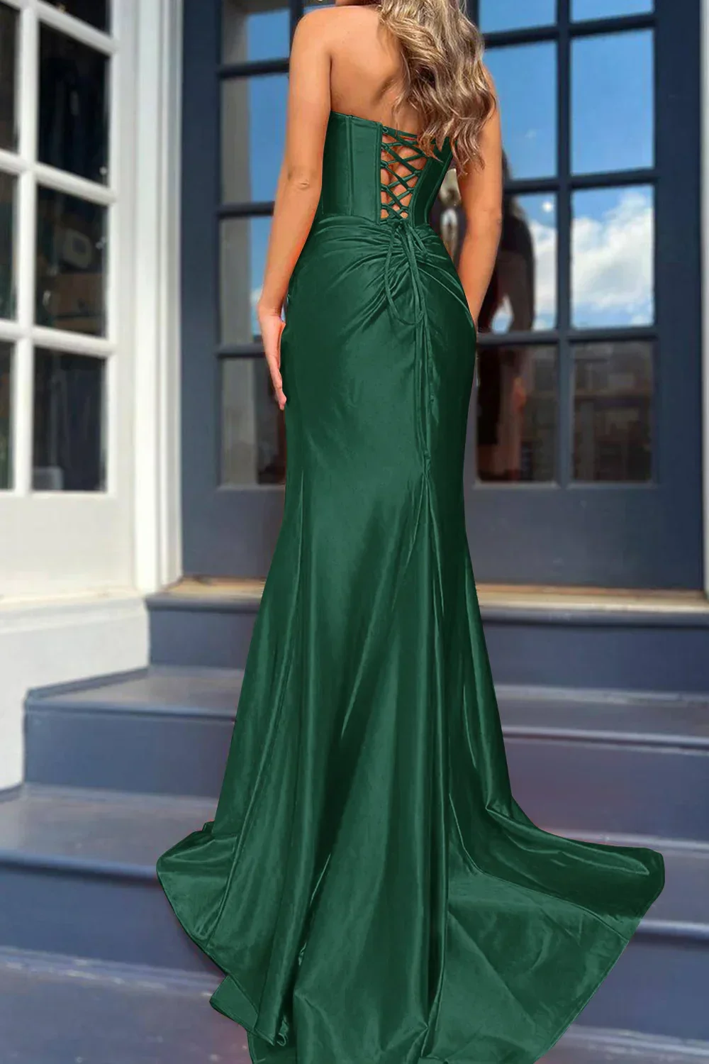 Mermaid Strapless Satin Long Prom Dress With Slit