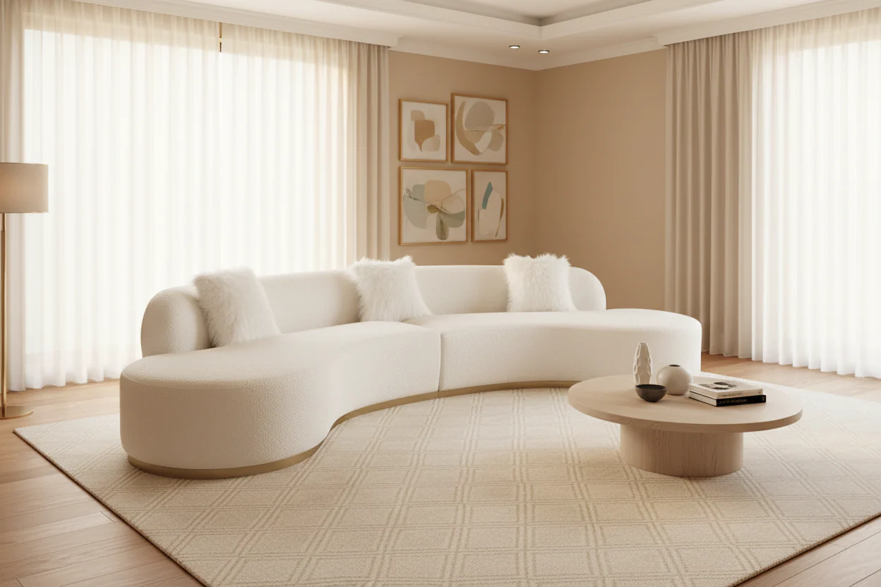 Curved Sofa with 3 Pillows Included
