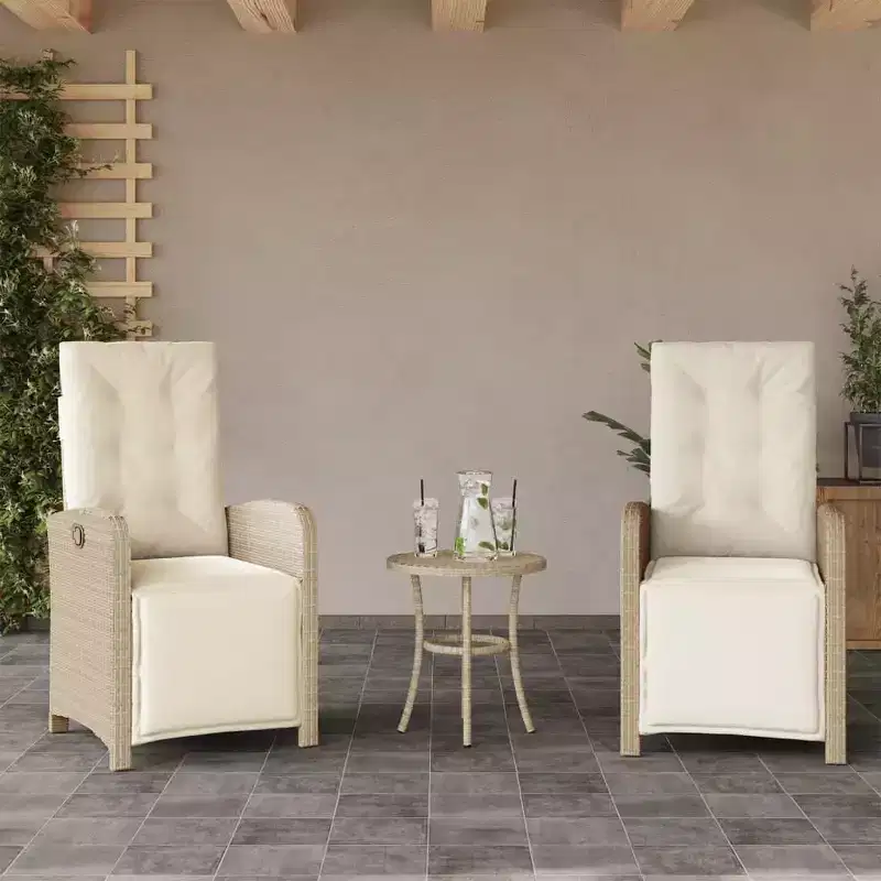 vidaXL 3 Piece Bistro Set with Cushions Black Poly Rattan