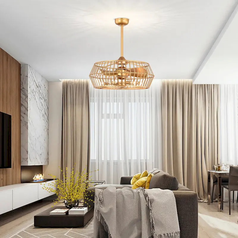 Marcelin 26-inch Matte Gold 6 Lights 3 Blades Lighted Ceiling Fan with Remote