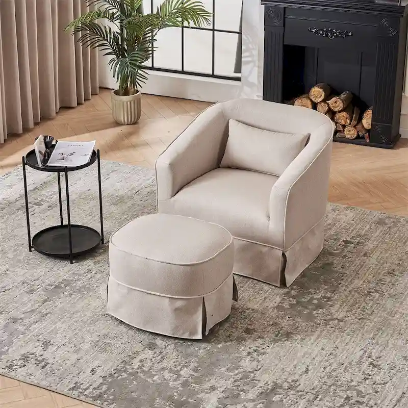Barrel Accent Chair with Ottoman