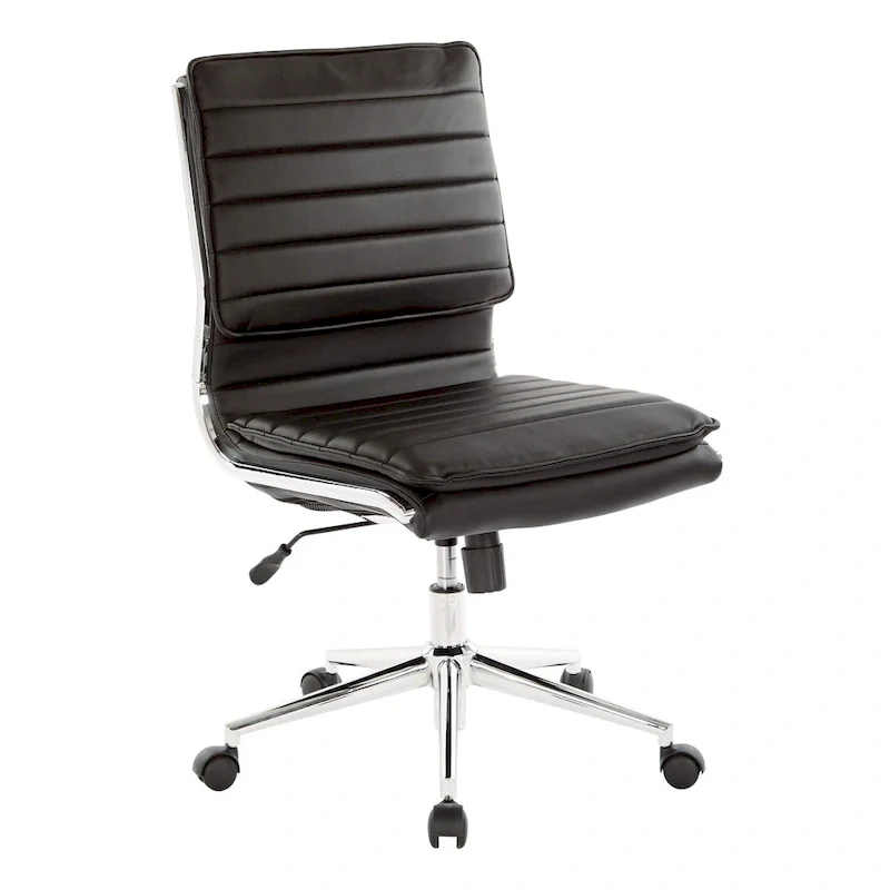 Armless Mid Back Professional Managers Faux Leather Chair with Chrome Base