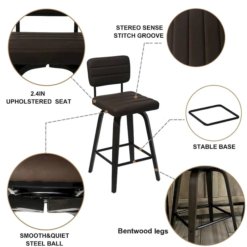 Swivel Counter Height Bar Stool with PU Leather Seat
