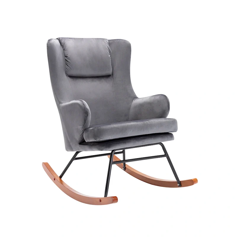 Mid-Century Rocking Accent Chair with Velvet Upholstery and Wood Legs