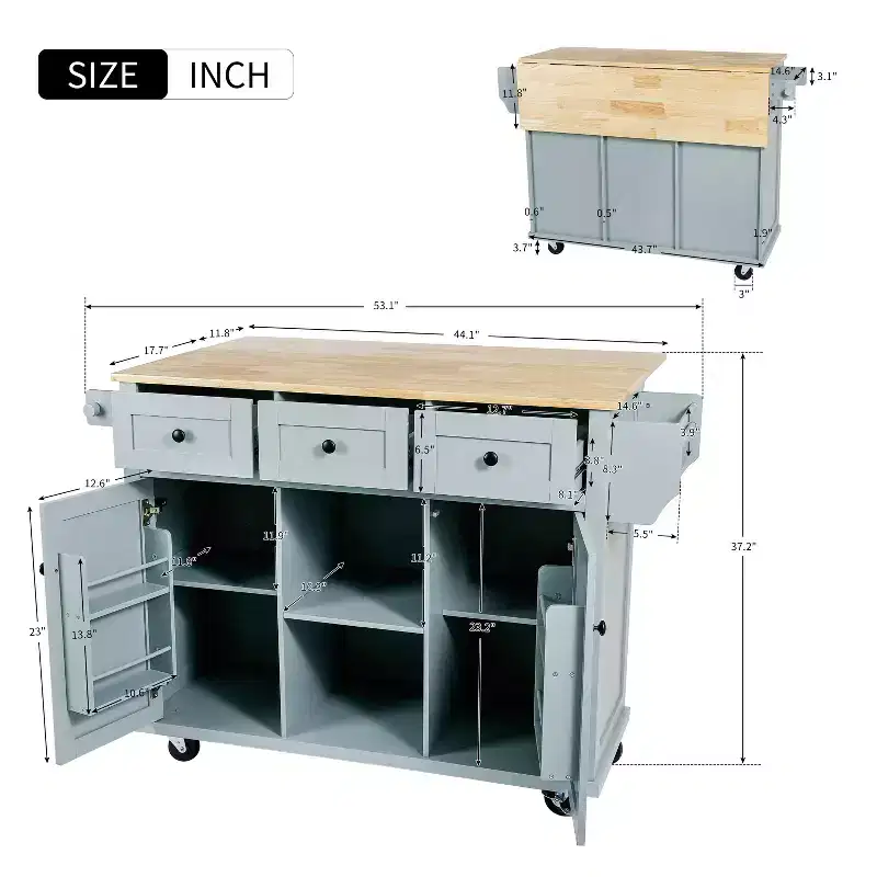 Whisen Modern Kitchen Island with Spice Rack and Towel Holder