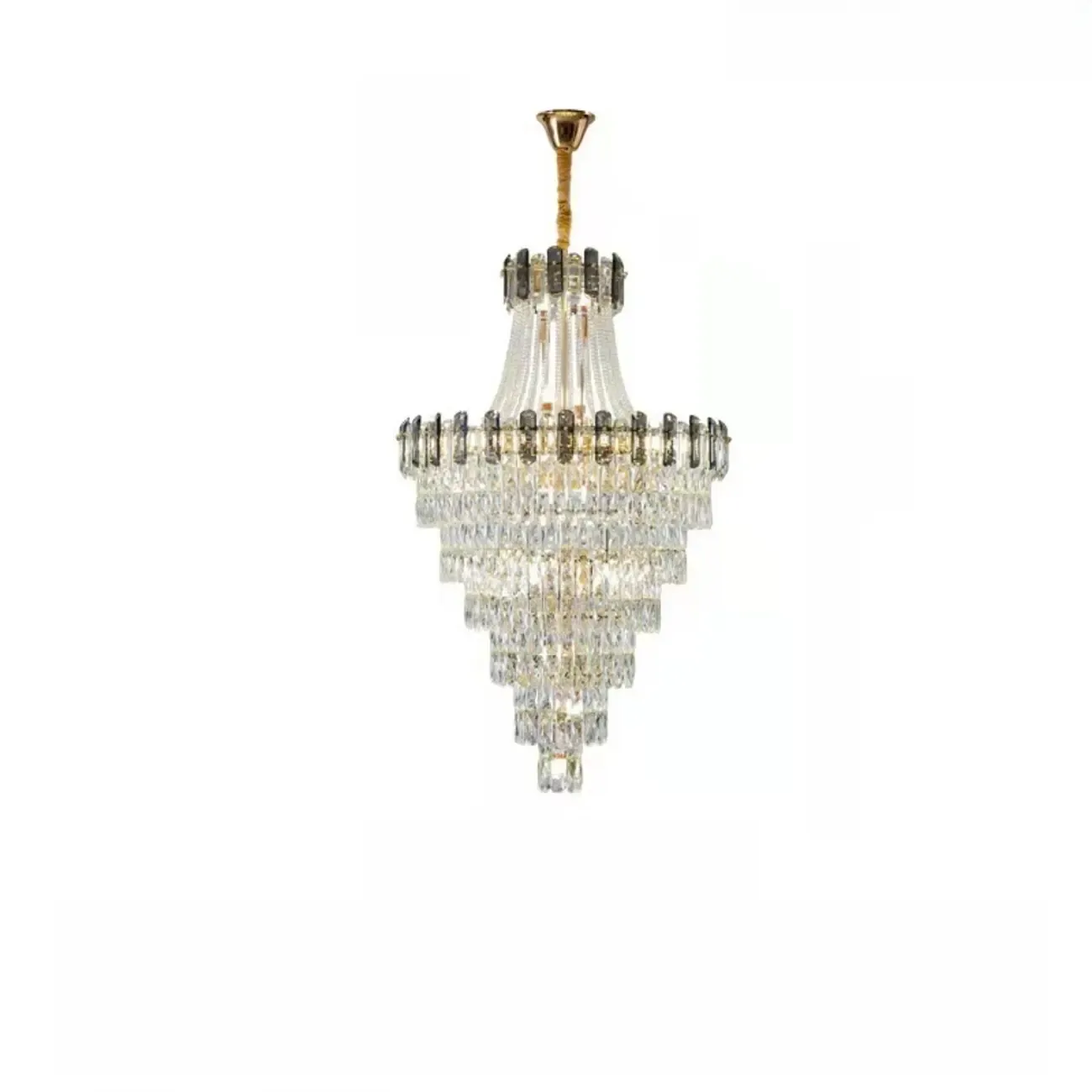 Luxury Long Cascading Crystal Gold Chandelier