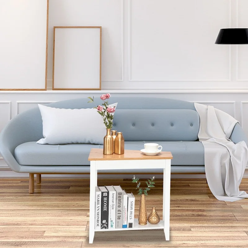 MDF 24  Wide 2-Tier Narrow Nightstand Sofa Table White