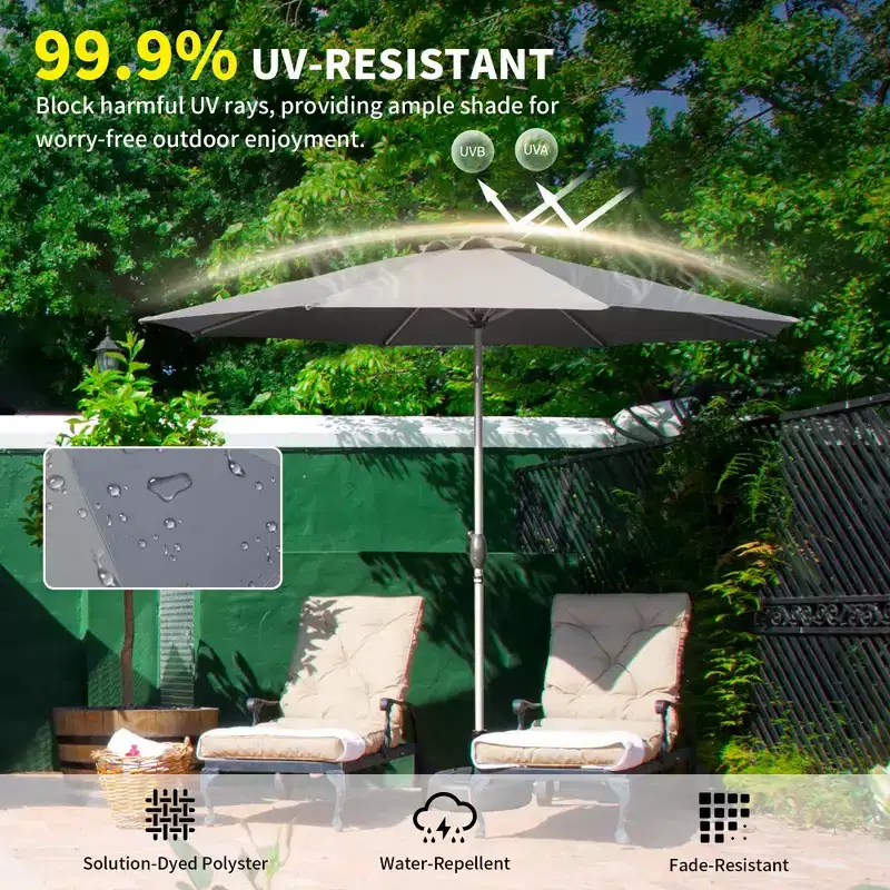 10FT Patio Umbrella, Outdoor Table Umbrella with Push Button Tilt and Crank, UV Protection Waterproof Market Sun Umbrella with 8 Sturdy Ribs