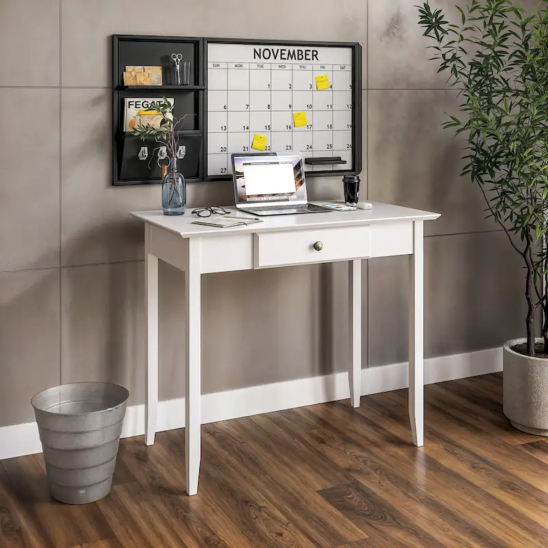 White / Cherry Shaker-Style Writing Desk with Drawer — 1 Person