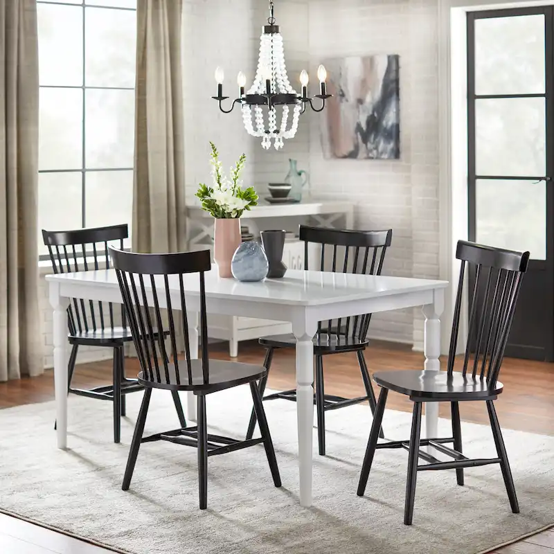 5-Piece Dining Set, Rectangular Table with 4 Chairs, Rubberwood