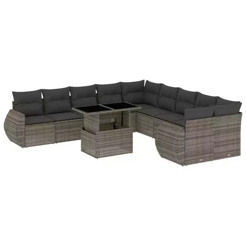 vidaXL 11 Piece Patio Sofa Set with Cushions Poly Rattan
