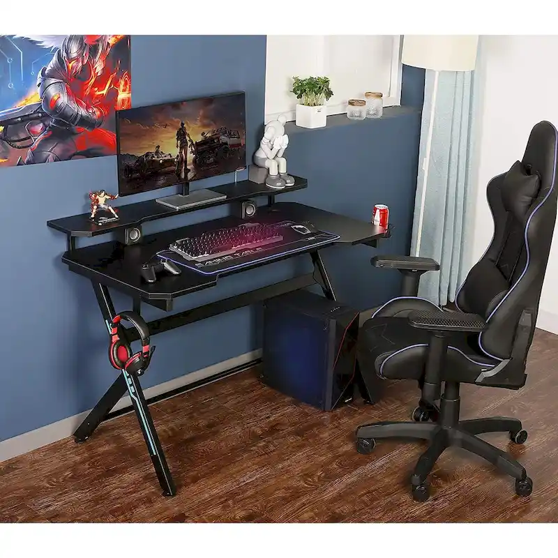 JJS 48 Home Office R-Shaped Gaming Computer Desk with Removable Monitor Stand