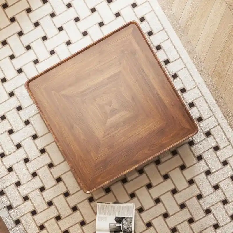 Industrial Walnut Coffee Table with Hidden Drawers - 39.37x39.37x12.6