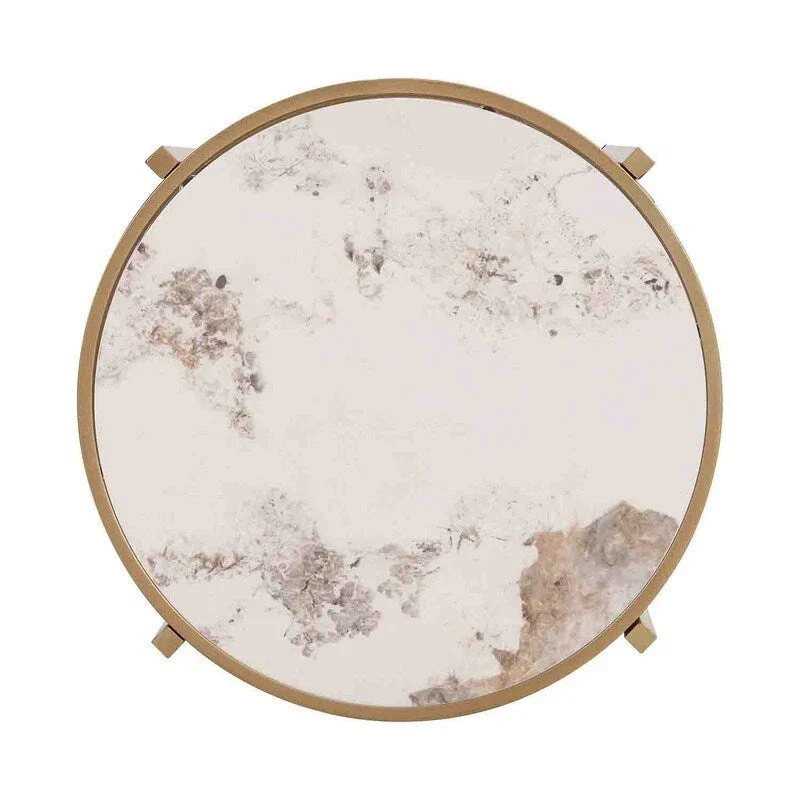 Round End Table with Sintered Stone Top and Metal Frame - 20.7 Inch