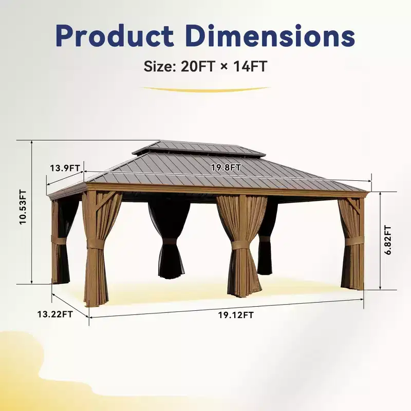 UPTIOT 20'x14' Heavy-Duty Aluminum Gazebo: 2100LBS Capacity, 54mph Windproof & Triple-Layer Curtain System
