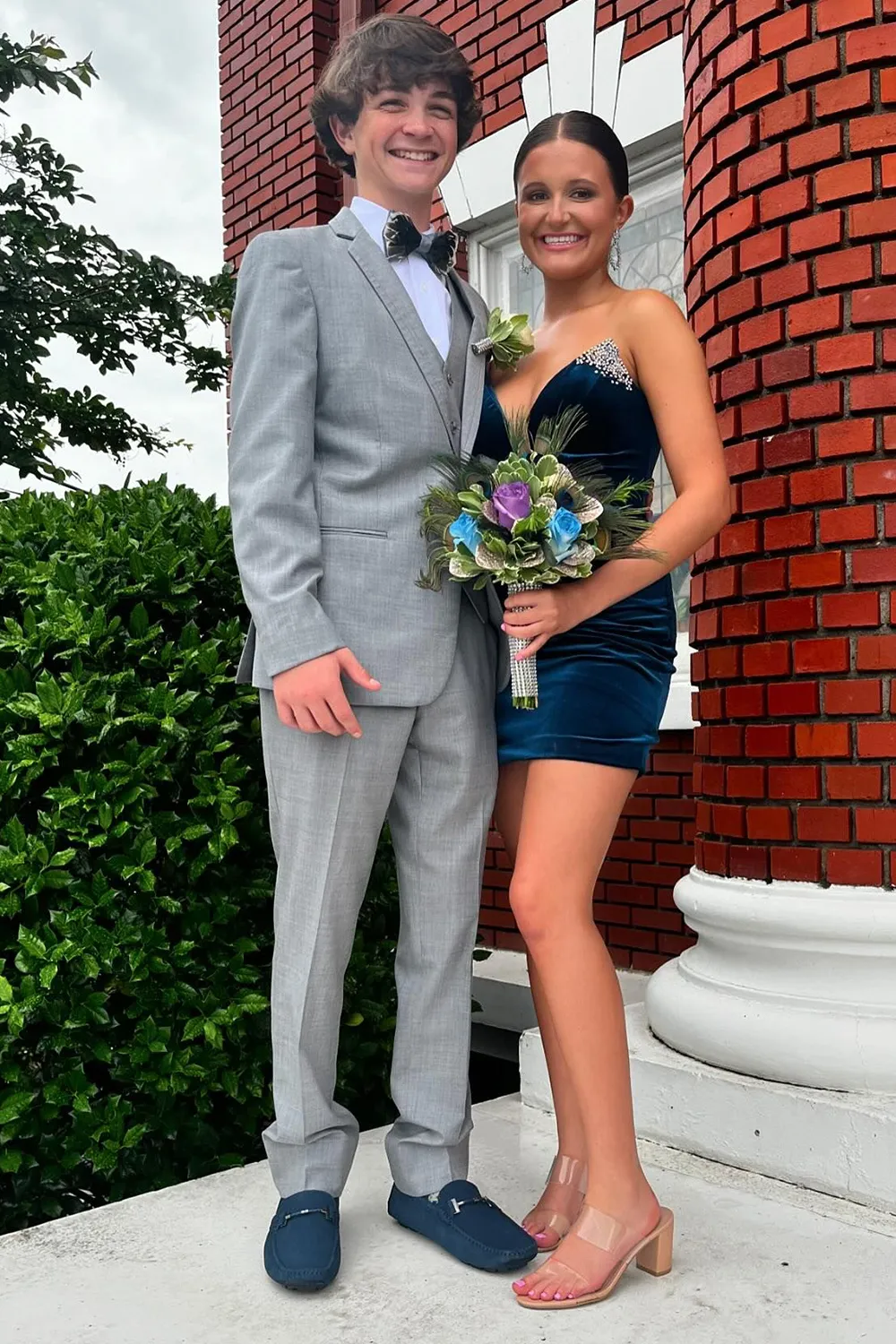 Navy Strapless Bodycon Homecoming Dress with Beading