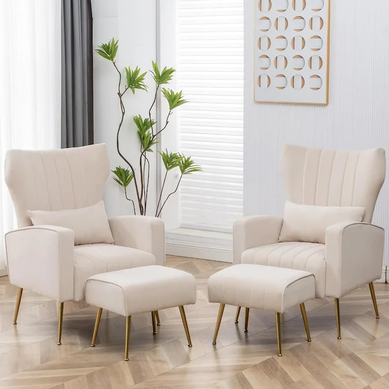 HOMYKA Accent Chair Upholstered Velvet Wingback Armchair Set of 2