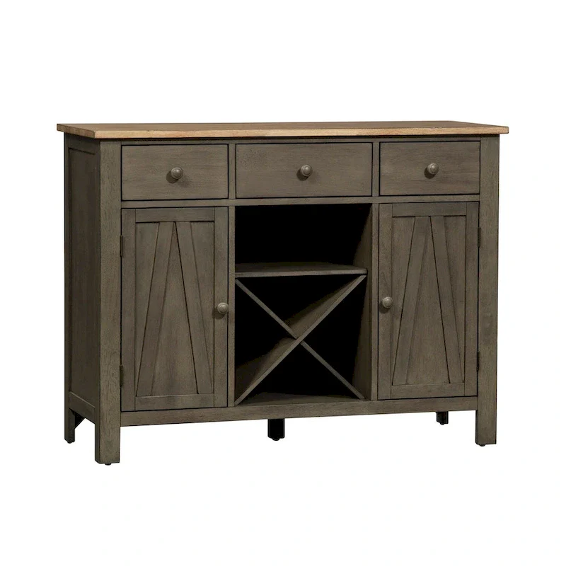 Grey & Sandstone Buffet Server – 3 Drawers, 2 Doors, Wine Storage