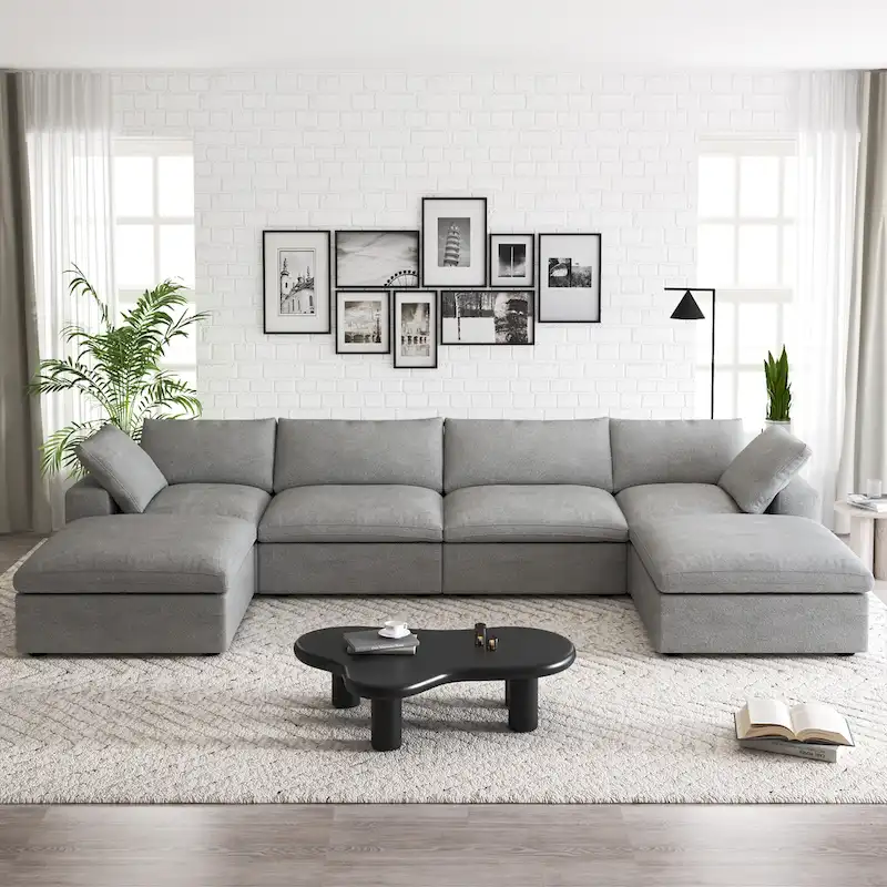 160 Widen Sectional Sofa Down Filled U-Shaped Couch 4 Seater with 2 Ottoman
