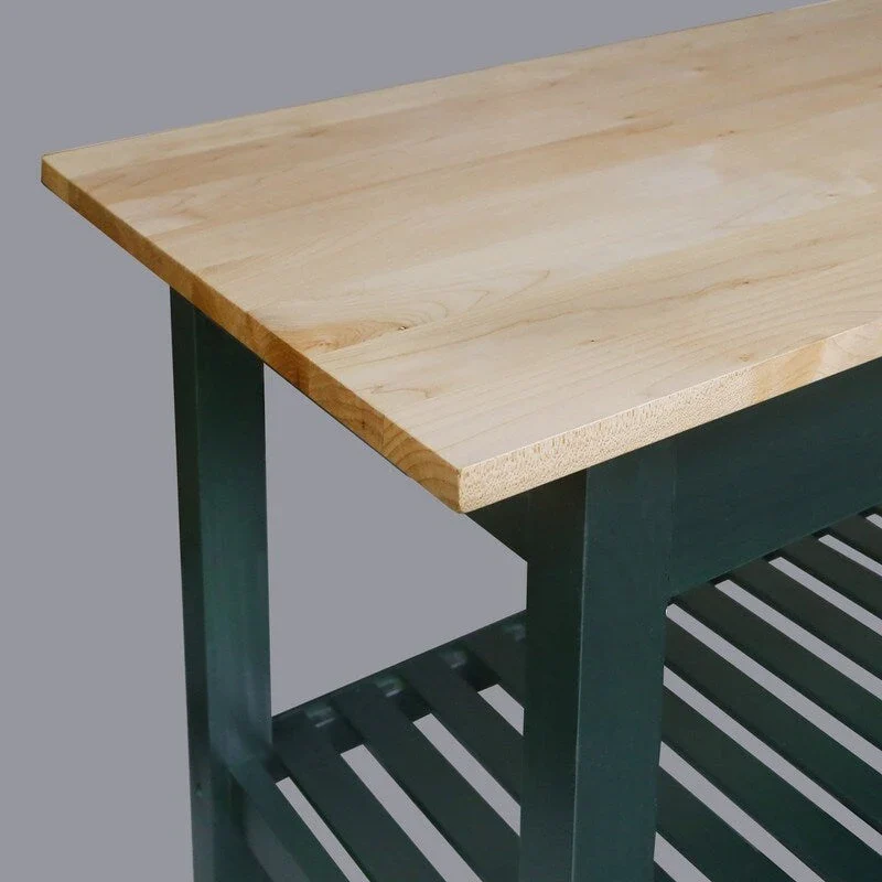 2-shelf Natural Solid Wood Top Kitchen Island - N/A