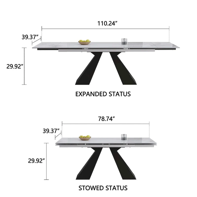 9 - Piece 110.24 Extendable Sintered Stone Dining Table and 8 Leather Chairs Dining Set