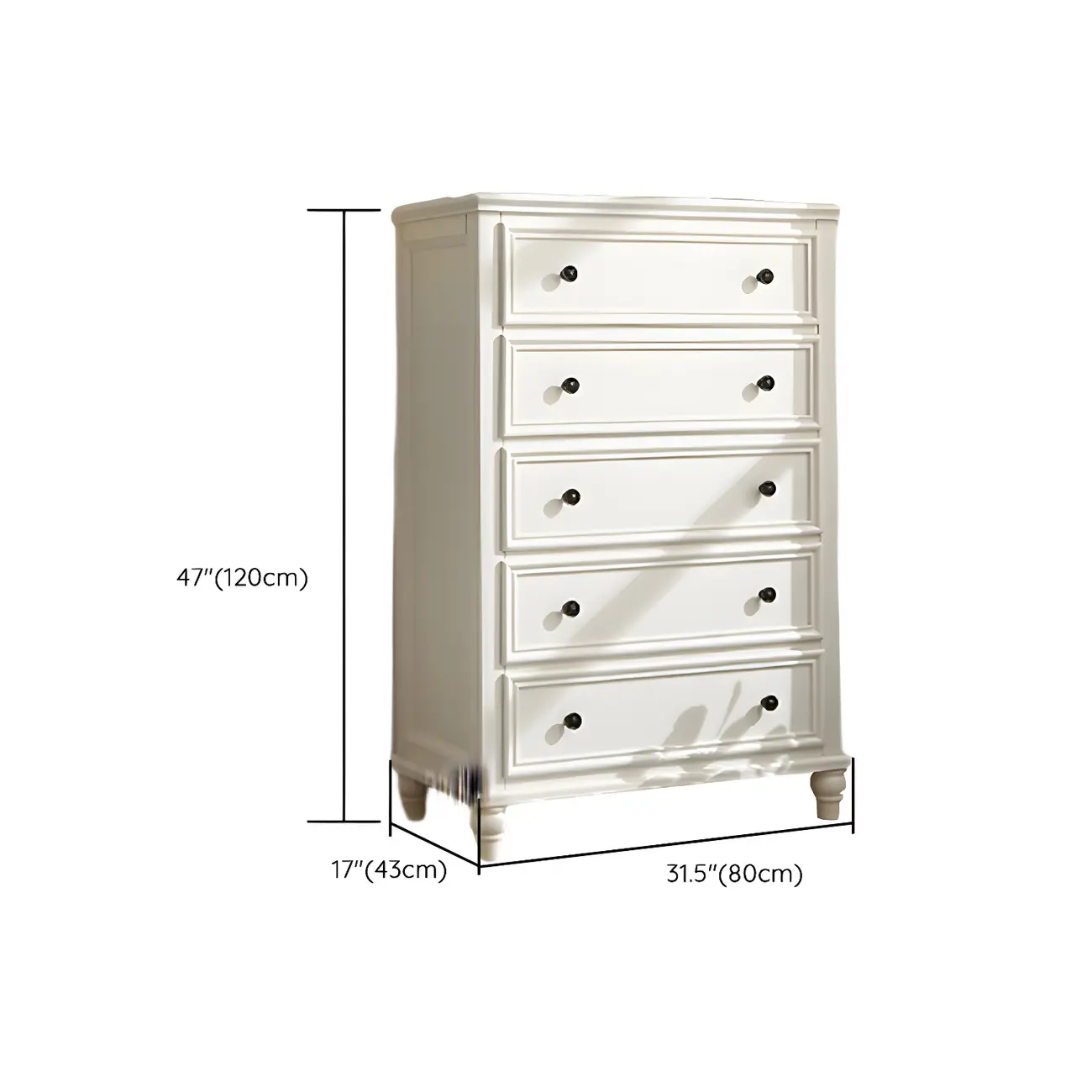 Classic White Wooden Dresser with 5-Drawers
