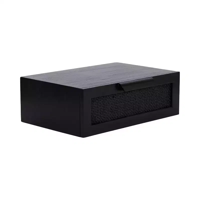 Kate and Laurel Ori Floating Side Table Rattan, 18x13x6, Black