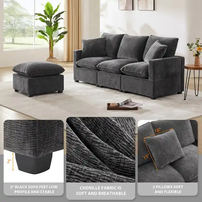 Modern Chenille Modular Sectional Sofa with 2 Pillows