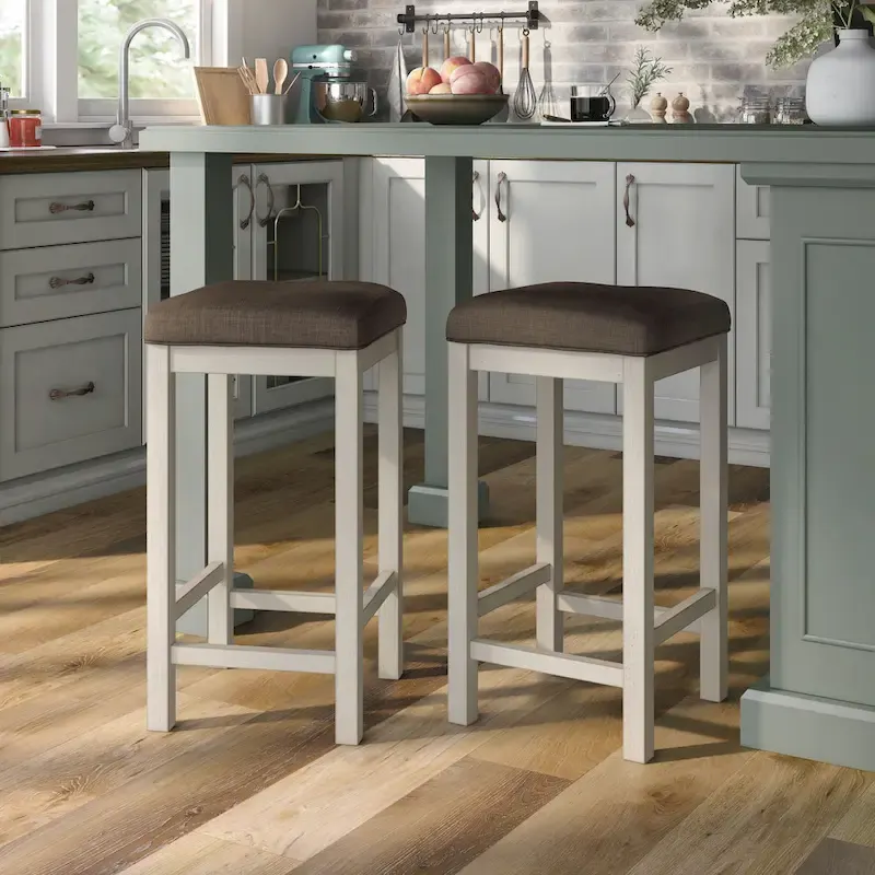 Antique White Backless Counter Stools, Set of 2