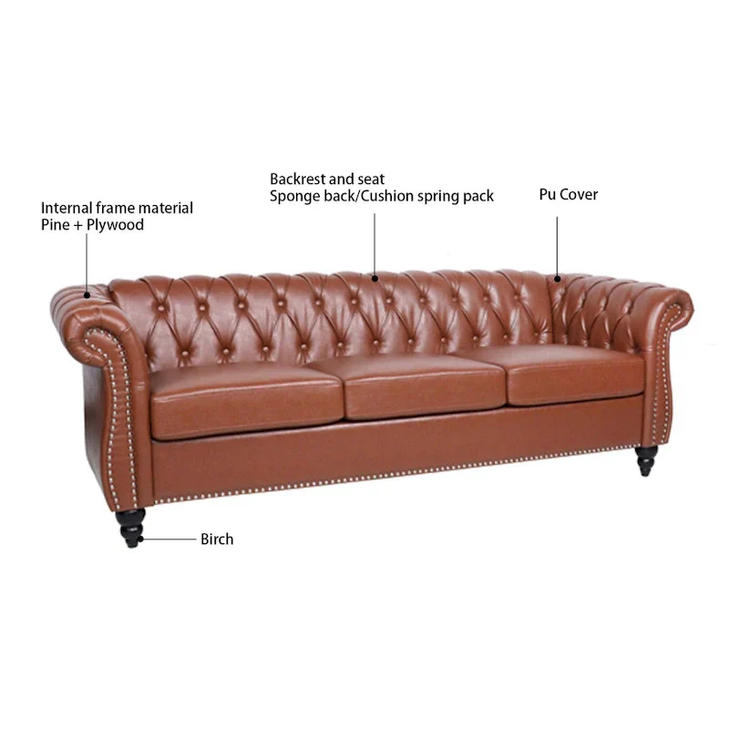 84.65 Rolled Arm Chesterfield 3 Seater Sofa