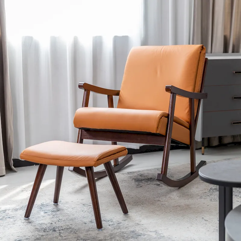 Rocking Chair Rocker Glider Chair W/ Ottoman Mid Century Accent Chair Armchair Lounge Chair for Living Room Bedroom
