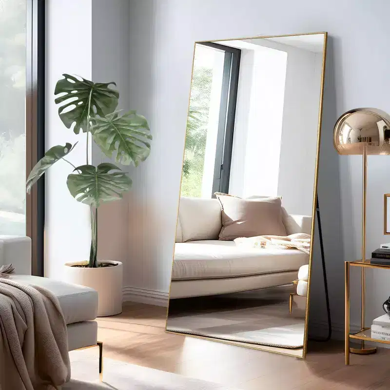 MAYEERTY 59 inch Full Length Mirror Rectangle Aluminum Alloy Frame Dressing Mirror with Bracket Gold