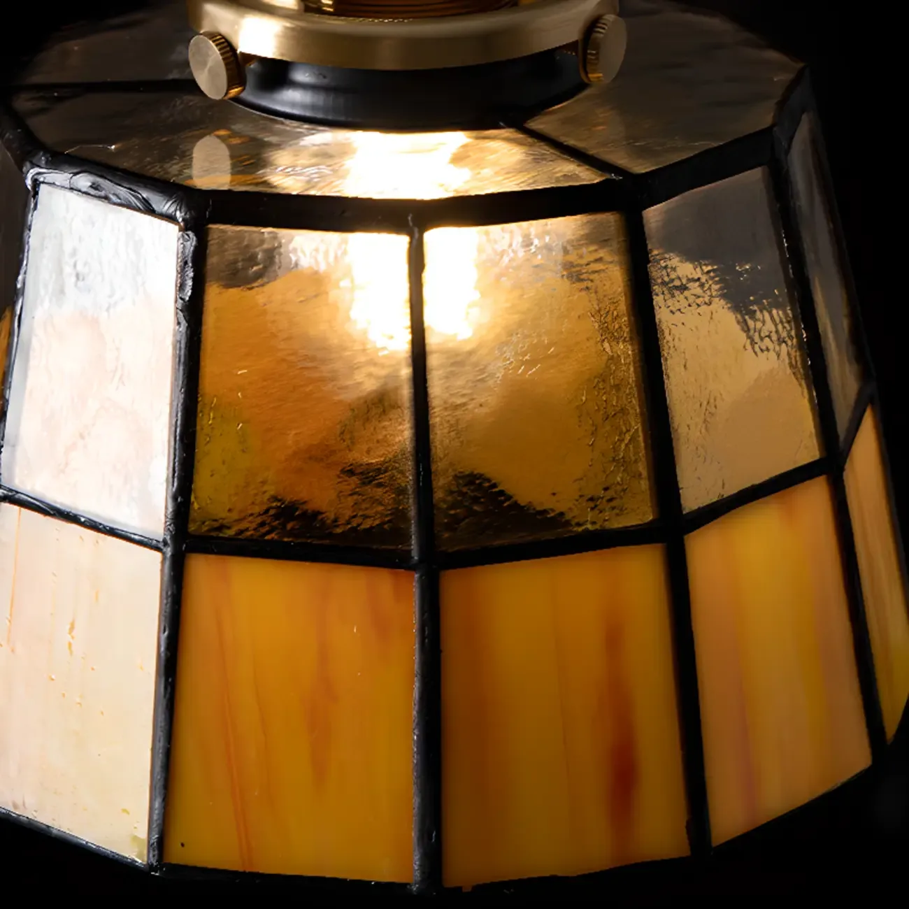 Frosted Yellow Glass Antique Brass Geometric Pendant Light