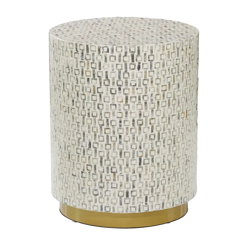 Mother of Pearl Shell Accent Table with Gold Base & Geometric Patterns – White, Gray or Black